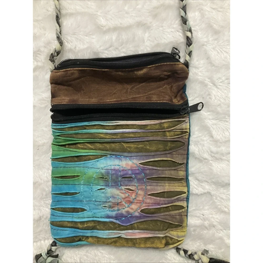 Women's Boho Hippie Tie Dye Peace Sign Crossbody Bag Patchwork Festival Purse